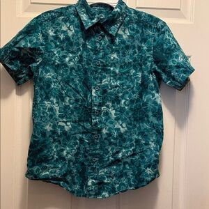 Wonder Nation Boys Teal Floral Button Down Shirt
